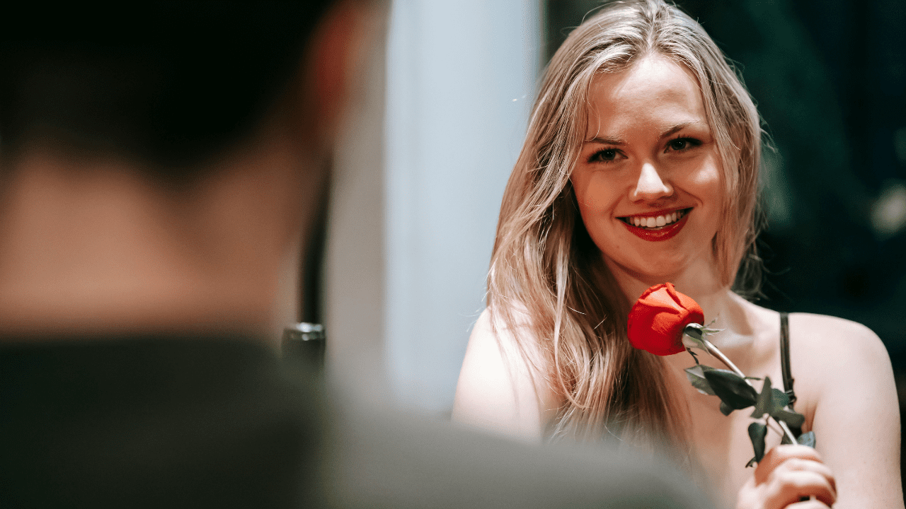 Couple having romantic date in restaurant with full of happiness